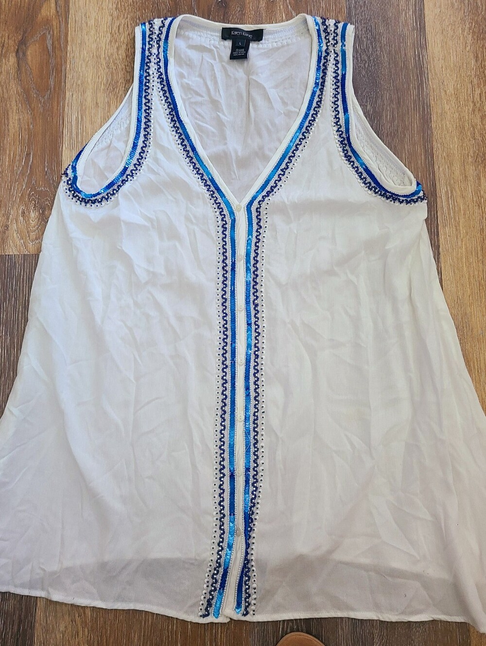 Karen Kane Beaded Sleeveless Flowy Top Women's Large